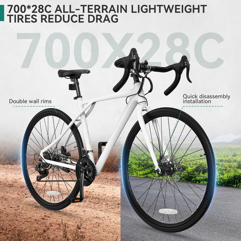 YITAHOME 700C Road Bike, 21 Speed Commuter Bicycle for Men Women, Lightweight Aluminum Frame Racing Bike, Adult Bicycle with Dual Disc Brake