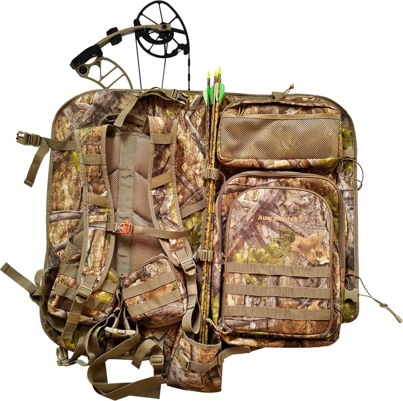 AUSCAMOTEK Bow Hunting Backpack for Archery – Compound Bow & Arrow Pack with Quiver Holder, Multi-Pocket Storage, Camo Gear Bag for Bowhunters