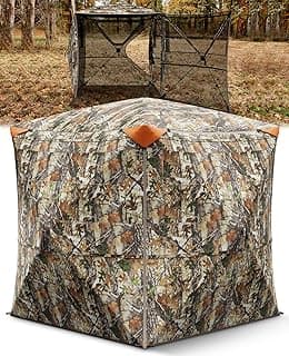 Hunting Blind 360° Silent See Through Blind with Swing Door, 2-3 Person Pop Up Ground Blind with Carrying Bag, Portable Hunting Tent for Deer & Turkey Hunting