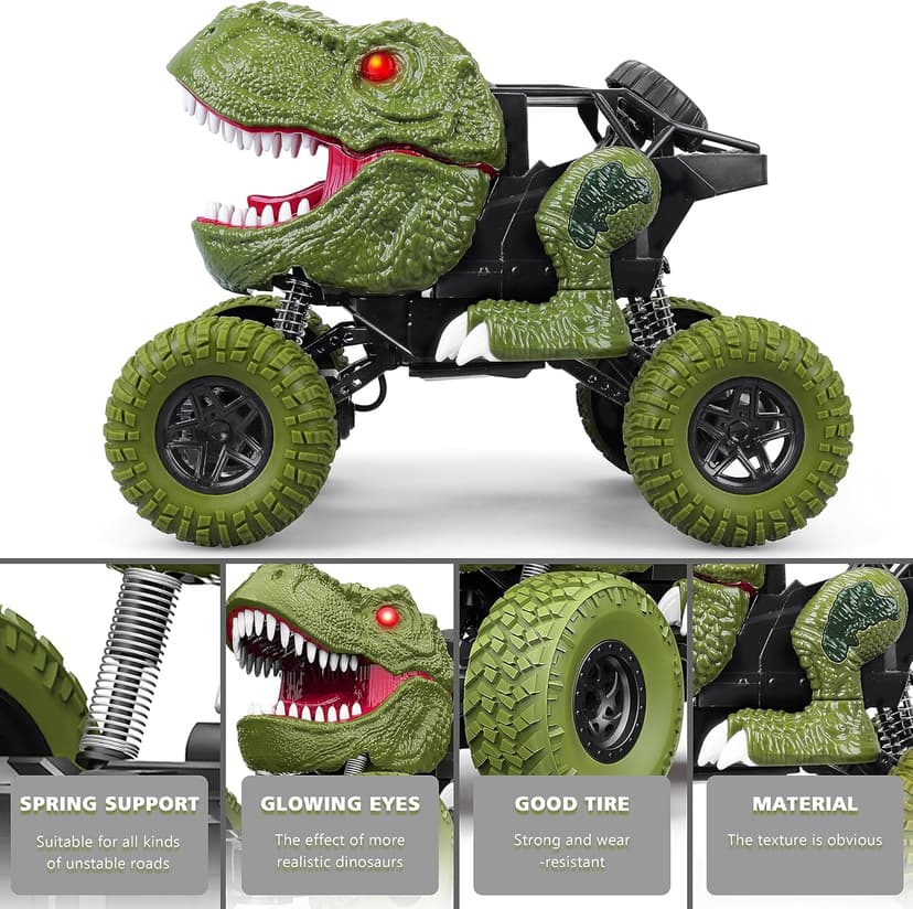 Remote Control Dinosaur Car for Kids Boys, 2.4Ghz All Terrain Remote Control Dinosaur Truck with Light, Rechargeable 4WD Off Road RC Car Toys for Kids 3 4 5 6 7 8-12 Year Old Boys Girls Birthday Gift