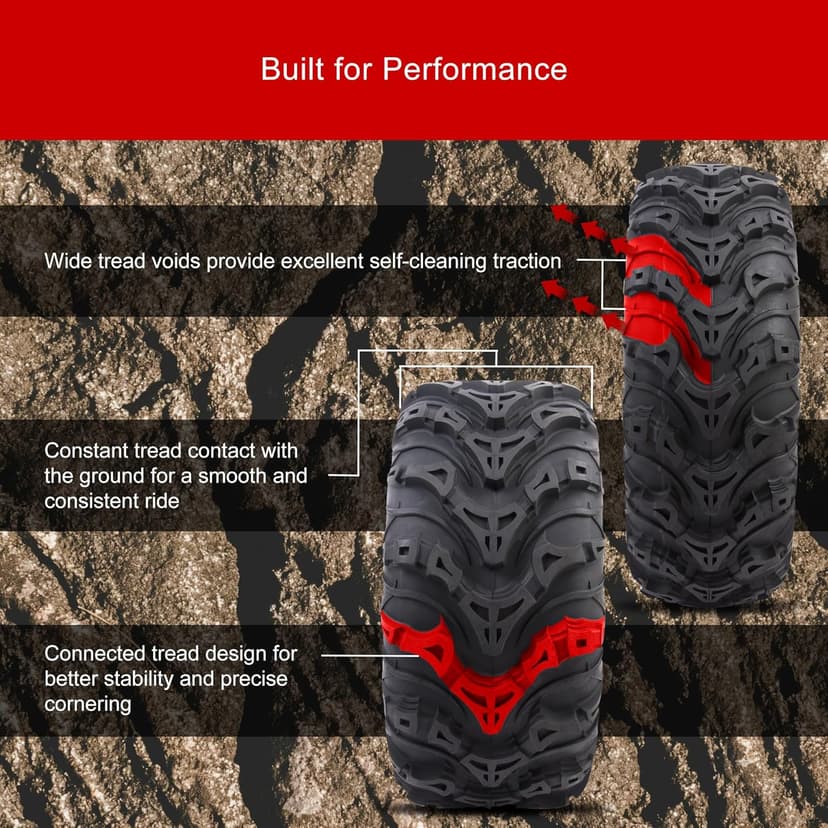 Tusk Mud Force ATV Tire Set – 25x8-12 Front & 25x10-12 Rear – Durable Off-Road Quad Tires Set of 4