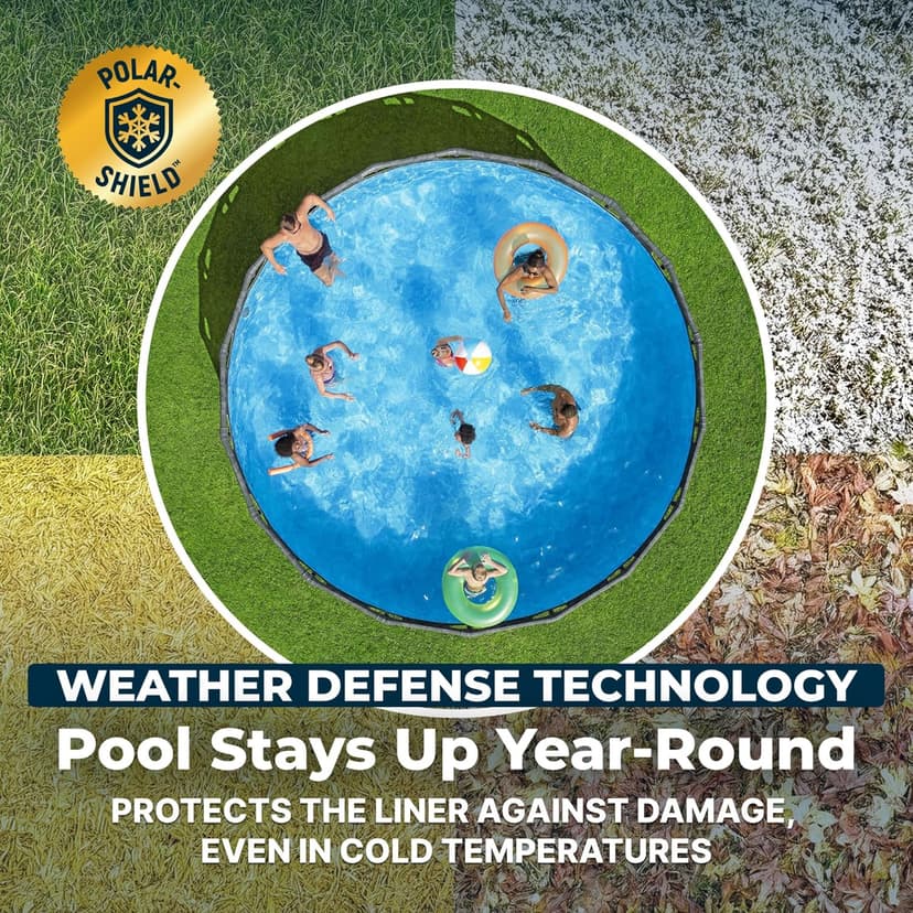 Bestway APX 365 18' x 52" Above Ground Pool, Round Metal Frame Outdoor Swimming Pool Set with Sand Filter Pump, Ladder, and Cover, Dark Marble