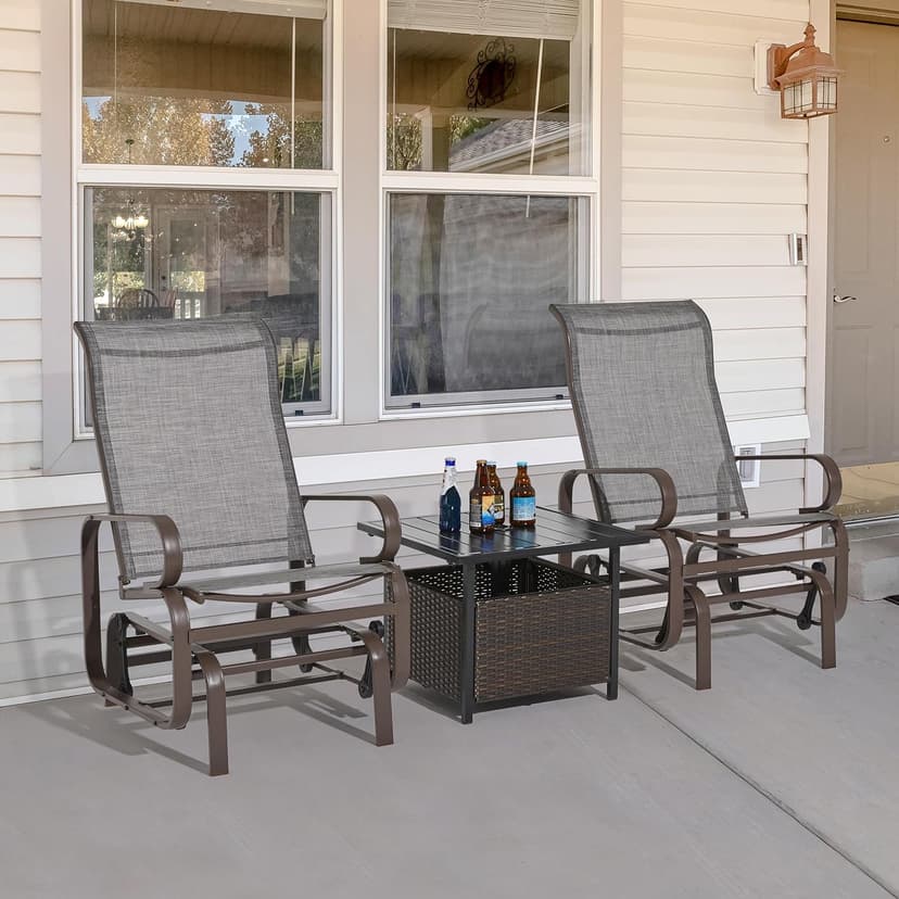 Yaheetech Outdoor Patio Glider, Rocking Lounge Chair with Sling Fabric and Steel Construction for Porch Patio Balcony Set of 2