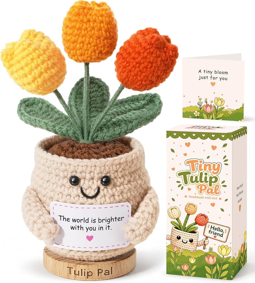 Positive Crochet, Appreciation Gifts for Coworkers, Employees, Boss, Friends, Nurses, Teachers, Retirement, Farewell (Orange) INSPRING Thank You Gifts for Women, Emotional Support Crochet Tulips Flower B0HC3DHJYS