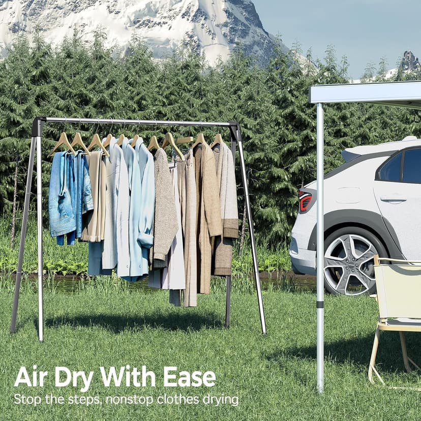 TOOLF Clothes Drying Rack Foldable, Laundry Drying Rack Stainless Steel, Portable Clothes Rack, Drying Rack for Clothing, Indoor Outdoor, Free-Standing, Large Capacity