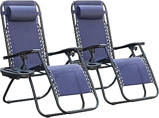 Homall Zero Gravity Chair Patio Folding Lawn Outdoor Lounge Gravity Camp Reclining Lounge Chair with Cup Holder Pillows for Poolside Backyard and Beach Set of 2 (Blue)