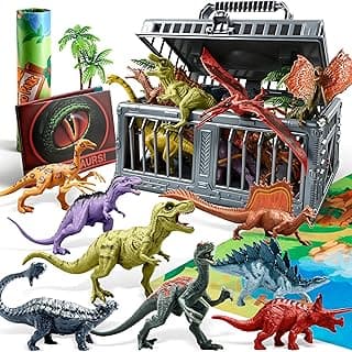 JOYIN Dinosaur Toys with Activity Play Mat & Storage Cage, 19 PCS Realistic Dinosaur Figures & Trees for Toddlers Kids Ages 3-5, Ideal for Boys and Girls Gift