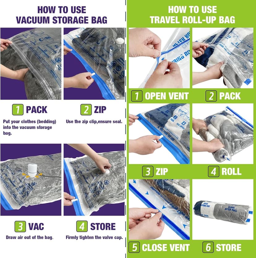 HIBAG Vacuum Storage Bags with Electric Pump, Vacuum Seal Space Saver Bags for Clothes, Clothing, Pillows, Blanket Bedding Comforters, Combo 20 pack