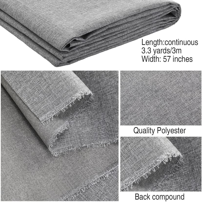 VitalCozy Grey Faux Linen Fabric 57 Inch x 3.3 Yard Grey Cover Fabric by The Yard for Sofas, Chairs, Box Spring Foundations, Conceals Frame and Staples Inside Furniture, DIY Craft Project