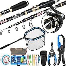 PLUSINNO Fishing Gear,Full Fishing kit Include Fishing Rod and Reel Combo, Tackle Box with Fishing Lures, Fishing Accessories, Fishing Pliers,Fishing Gifts for Men with Fishing Tool Kit