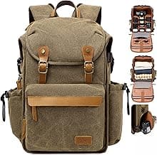 Padwa Lifestyle Khaki Camera Backpack - Professional DSLR & UAV Camera Bag,Anti Theft Canvas Camera Backpacks with Rain Cover,Large Capacity Photography Travel Camera Bag with Multi Compartments