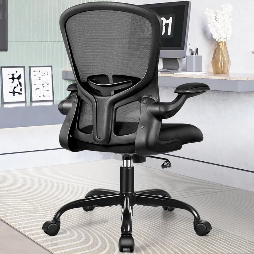 FelixKing Office Desk Chairs, Ergonomic PC Desk Chair with Wheels, Adjustable Lumbar Support and Height, Swivel Computer Chair with Flip-up Armrests, Ergo Mesh Backrest for Working (Black)