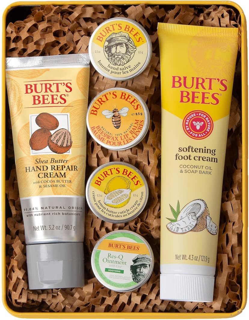 Burt's Bees Back To School Gifts Ideas - Classics Set, 6 Products in Giftable Tin – Cuticle Cream, Hand Salve, Lip Balm, Res-Q Ointment, Hand Repair and Foot Cream