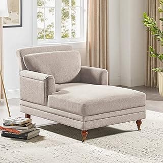 VANOMi 57.48'' Chaise Lounge Chair Indoor, Modern Chenille Chaise Lounge Couch with Adjustable Deep Backrest, Upholstered Leisure Recliner Chair for Living Room, Apartment, Bedroom, Camel Color