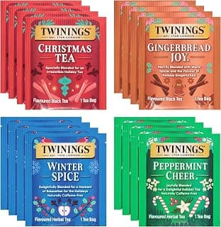 Twinings Christmas Holiday Variety Tea Bag Pack (40 Count) 4 Flavours Include Christmas Tea, Winter Spice, Gingerbread Joy, Peppermint Cheer, Seasonal Gift for Her, Him, Family, Friends B0DZ3153N8