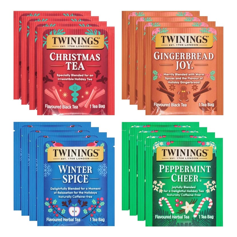 Twinings Christmas Holiday Variety Tea Bag Pack (40 Count) 4 Flavours Include Christmas Tea, Winter Spice, Gingerbread Joy, Peppermint Cheer, Seasonal Gift for Her, Him, Family, Friends B0DZ3153N8