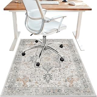 36"x48" Office Chair Mat for Hardwood Tile Floor, Under Desk Carpet Protector for Rolling Computer Chair Mat, Machine Washable Area Rug, Anti-Slip 1/5" Thick Low Pile Thin Vinyl Floor Mat, Taupe