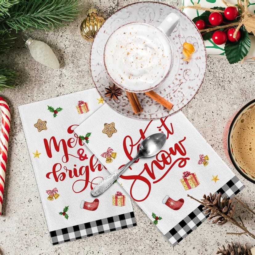 pinatas Christmas Kitchen Towels, Christmas Hand Towels Bathroom, Xmas Kitchen Decor, Black Buffalo Plaid Dish Towel Set of 4, Xmas Housewarming Gifts