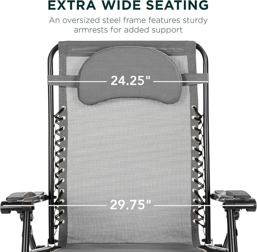 Best Choice Products Oversized Zero Gravity Chair, Folding Outdoor Patio Lounge Recliner w/Cup Holder Accessory Tray, Pillow - Gray