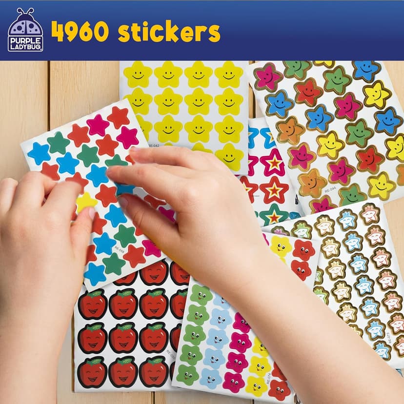 PURPLE LADYBUG Teacher Stickers for Students - 4960 Reward Stickers for Kids Classroom Supplies, Teacher Must-Haves for Classroom Reward Charts, Star, Back to School Gift