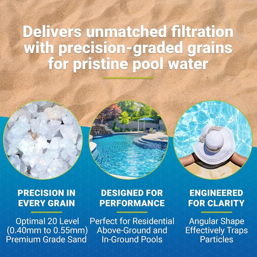 U.S Silica Silurian 20-Grade Silica Quartz Filter Sand for Pool Pump System, 50 lb Bag - White Filtration Media for Crystal Clear and Cleaner Water in Inground & Above Ground Swimming Pools