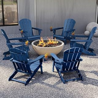 GREENVINES Folding-Adirondack-Chairs-Set-of-6 | w/Cup Holder| HDPE Plastic | All-Weather Patio Fire Pit Chairs | for Outdoor Poolside Deck | Blue