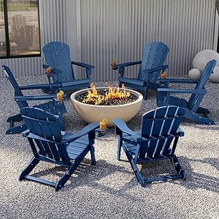 GREENVINES Folding-Adirondack-Chairs-Set-of-6 | w/Cup Holder| HDPE Plastic | All-Weather Patio Fire Pit Chairs | for Outdoor Poolside Deck | Blue