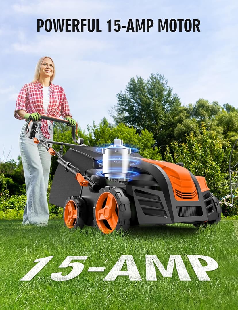 16” Artificial Turf Vacuum,1800w Grass Sweeper 15 Amp Lawn Sweeper Yard Power Brush with 45L Removable Leaf Collection Bag, Quick-Fold, Keeps Clear Sweepy Box, Orange