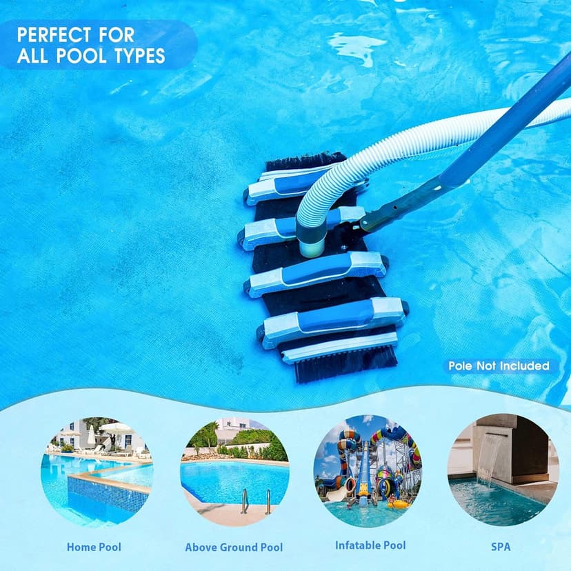 Enhanced Pool Vacuum Head with Direction-Control Handle - Extra-Wide 4LB Professional Weighted Vac Heads Brush & Wheels for Vinyl Liner-Deep Cleaning for Inground & Above Ground Swimming Pool - Blue