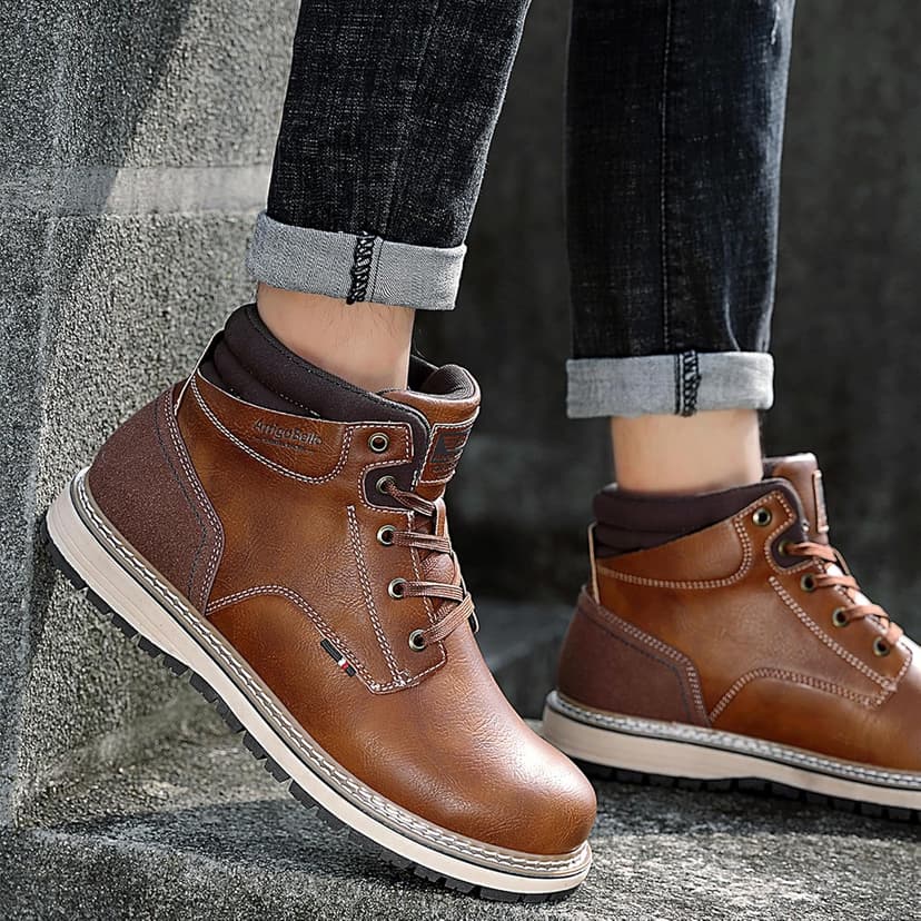 ARRIGO BELLO Mens Winter Boots Snow Casual Booties Warm Fur Mesh Lined Ankle Outdoor Lightweight Non-Slip Trekking Walking Leather Shoes