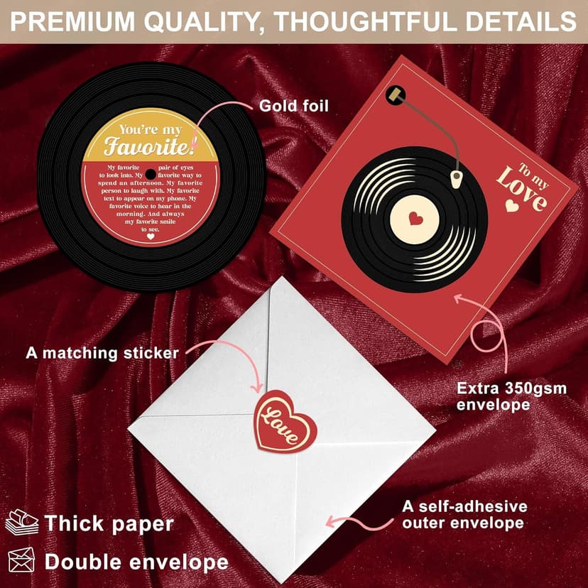 Retro Anniversary Card for Him or Her, Romantic Gift for Husband Wife, Boyfriend or Girlfriend, Love Notes for Couple, Vinyl Record Birthday Card, Valentines Day Gifts For Men and Women
