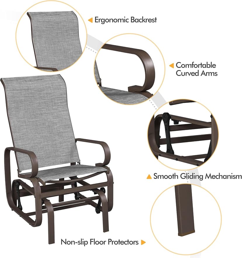 Yaheetech Outdoor Patio Glider, Rocking Lounge Chair with Sling Fabric and Steel Construction for Porch Patio Balcony Set of 2