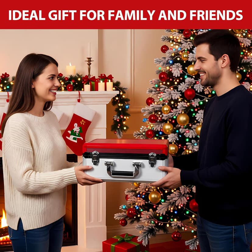 EcoVibe EcoVibe Trading Card Storage Box, Aluminum Alloy Card Case Holds 600+ Toploaders & One-Touch Holders, Sports Card Storage for 3" x 4" 35pt Rigid Card Holders (Red)