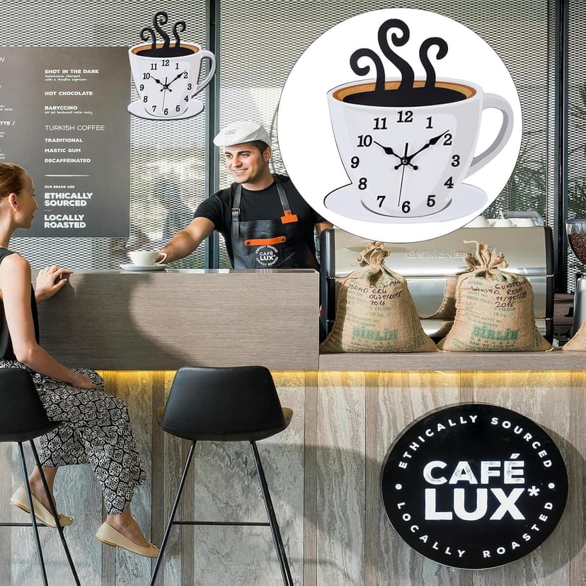 Fomaris Kitchen Clock Coffee Cup Wall Decor, Cafe Decorative Kitchen Wall Clocks Battery Operated for Home Office