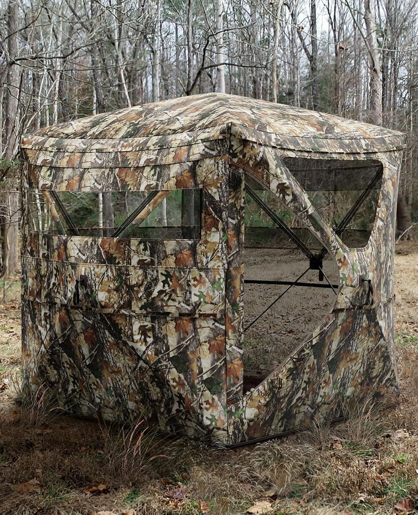 Hunting Blind 360° Silent See Through Blind with Swing Door, 2-3 Person Pop Up Ground Blind with Carrying Bag, Portable Hunting Tent for Deer & Turkey Hunting