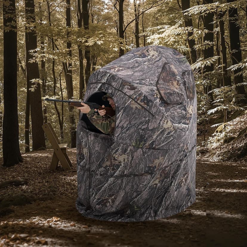 VEVOR Hunting Blind，See Through Ground Blinds with Carrying Bag, 360 Degree Portable Camouflage Tent，Durable Concealed Shelter with Silent Side Door and Window, for Turkey and Deer