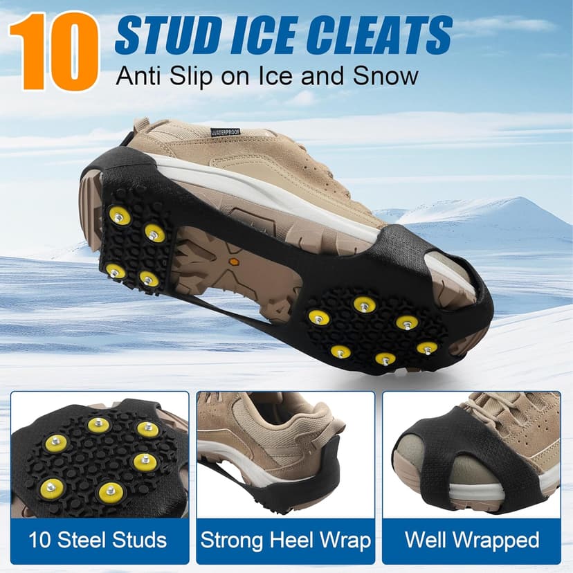 AGOOL Ice Cleats Snow Traction Cleats Crampons for Shoe and Boots Non-Slip Overshoe for Walking on Snow and Ice Rubber Walking Cleats Anti Slip Crampons