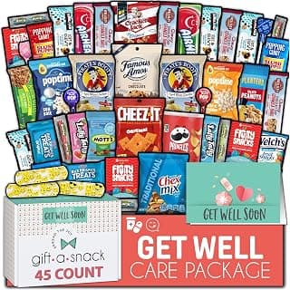 (45 Count) Greeting Card Feel Better Sweet Treats Gift Basket, Candies Chips Crackers Bars - Office Food Assortments Gift A Snack - Get Well Soon Snack Box Variety Pack Care Package B0BN96RG2S