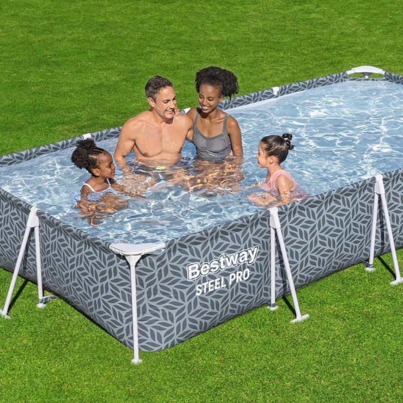 Bestway Steel Pro Rectangular Swimming Pool Above Ground Outdoor Backyard Framed Pool Set with 330 Gallon Filter Pump, 12' x 6' 7" x 26", Gray