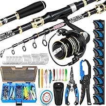 PLUSINNO Fishing Gear,Full Fishing kit Include Fishing Rod and Reel Combo, Tackle Box with Fishing Lures, Fishing Accessories, Fishing Pliers,Fishing Gifts for Men with Fishing Tool Kit
