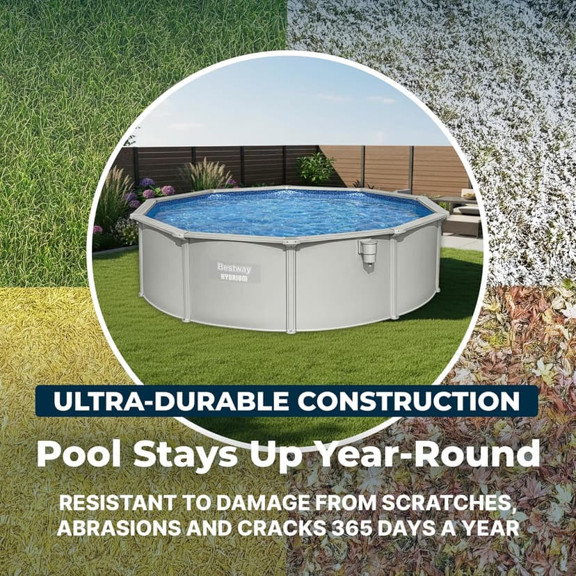 Bestway Hydrium Above Ground Swimming Pool, 15' x 48" Round Steel Wall Pool Set with Sand Filter Pump, Chemical Dispensers, and Accessories
