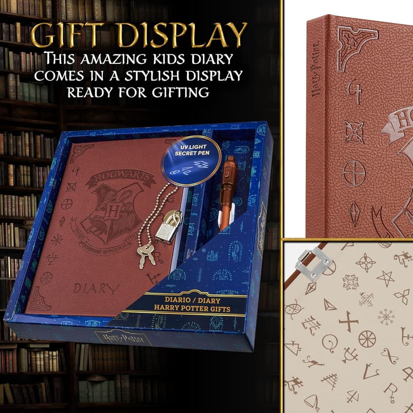 Harry Potter Lockable Diary with UV Invisible Ink Pen for Kids, Teens, Secret Journal with Key, Lined Pages, Stationery Supplies, Gifts for Kids (Brown UV Pen) B07WQY5HWP