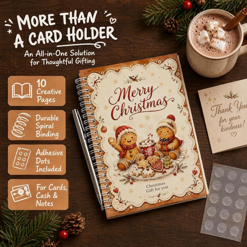 10 Page Spiral Gift Card Book,Xmas Gift Card Holder with 12 Self‑Adhesive Dots,DIY Stocking Stuffers for Women Men Kids Christmas Gift Card Book,Merry Christmas Gift Card Booklet for Adults Teens B0HDZMJ97N