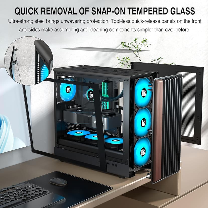 FOIFKIN M2 PC Case -Genuine Walnut Wood Front Panel Pre-Installed 7 PWM ARGB Fan (3x140mm+4x120mm), 360MM RAD Support, ATX Mid-Tower Gaming PC Case, with Type-C,FOIFKIN (Black, M2)