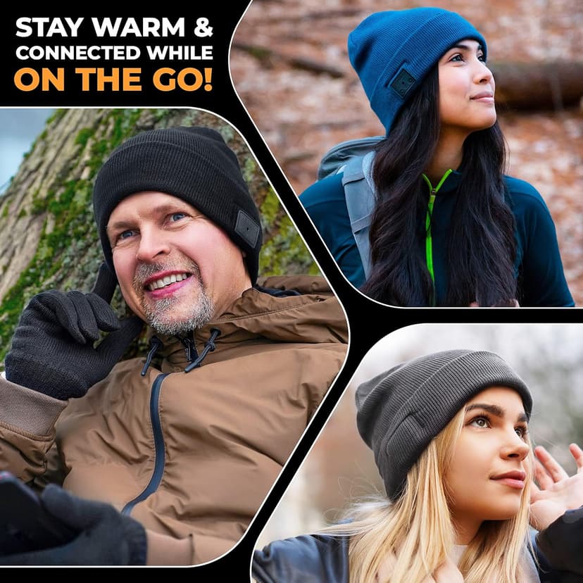 Foxelli Bluetooth Beanie Hat – 15-Hour Battery, Built-in Mic, Fully Washable, Perfect Tech Gift for Men & Women B08T6QBZC2