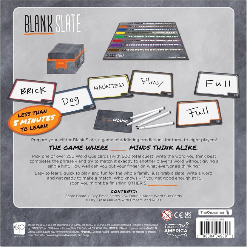 USAOPOLY BLANK SLATE, Where Great Minds Think Alike, Fun Family-Friendly Board Game, Word Association Party Game, Easy to Learn, Fun to Play Family Game Night, 3-8 Players, Ages 8+