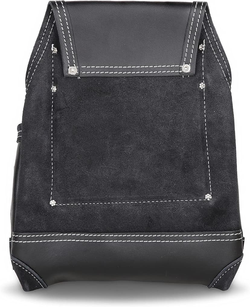 LAUTUS Oil Tanned Leather Tool Pouch Bag | Black | Carpenter, Construction, Framers, Handyman | 10 Pockets, 2 Hammer Holders | 100% Leather