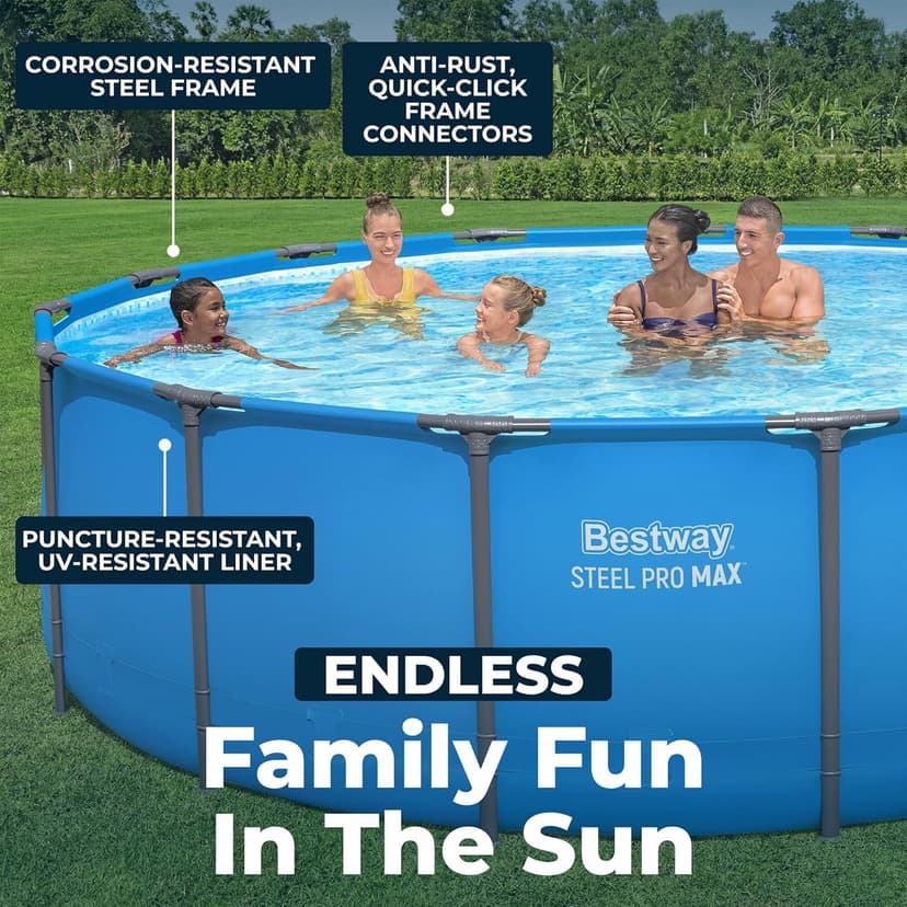 Bestway Steel Pro MAX 15’ x 48" Above Ground Pool, Round Metal Frame Outdoor Swimming Pool for Backyard, Blue, Pool ONLY
