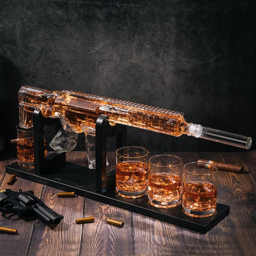 AR15 Gun Decanter Birthday Gifts for Men Dad, Whiskey Set - Rifle Limited Edition, Silencer Stopper - 800 ml & 12oz Bullet Glasses - Father Gift - Drinking Party, Liquor, Vodka Tik Tok Viral Dispenser