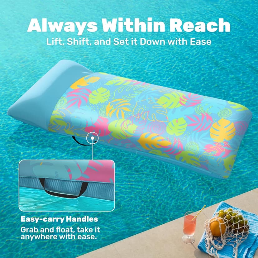 SLOOSH Inflatable Pool Floats Raft - XL Fabric Covered Pool Mat Lounger Floaties for Adults, Ultra Comfort Inflatable Water Float with Headrest for Beach Lake Swimming Pool 68"X34" (Light Blue)